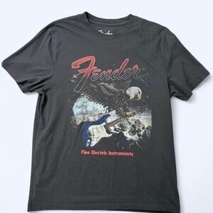 Fender Graphic T Shirt Mens Large Black Guitar Eagle Rock Band Tee Electric 0054